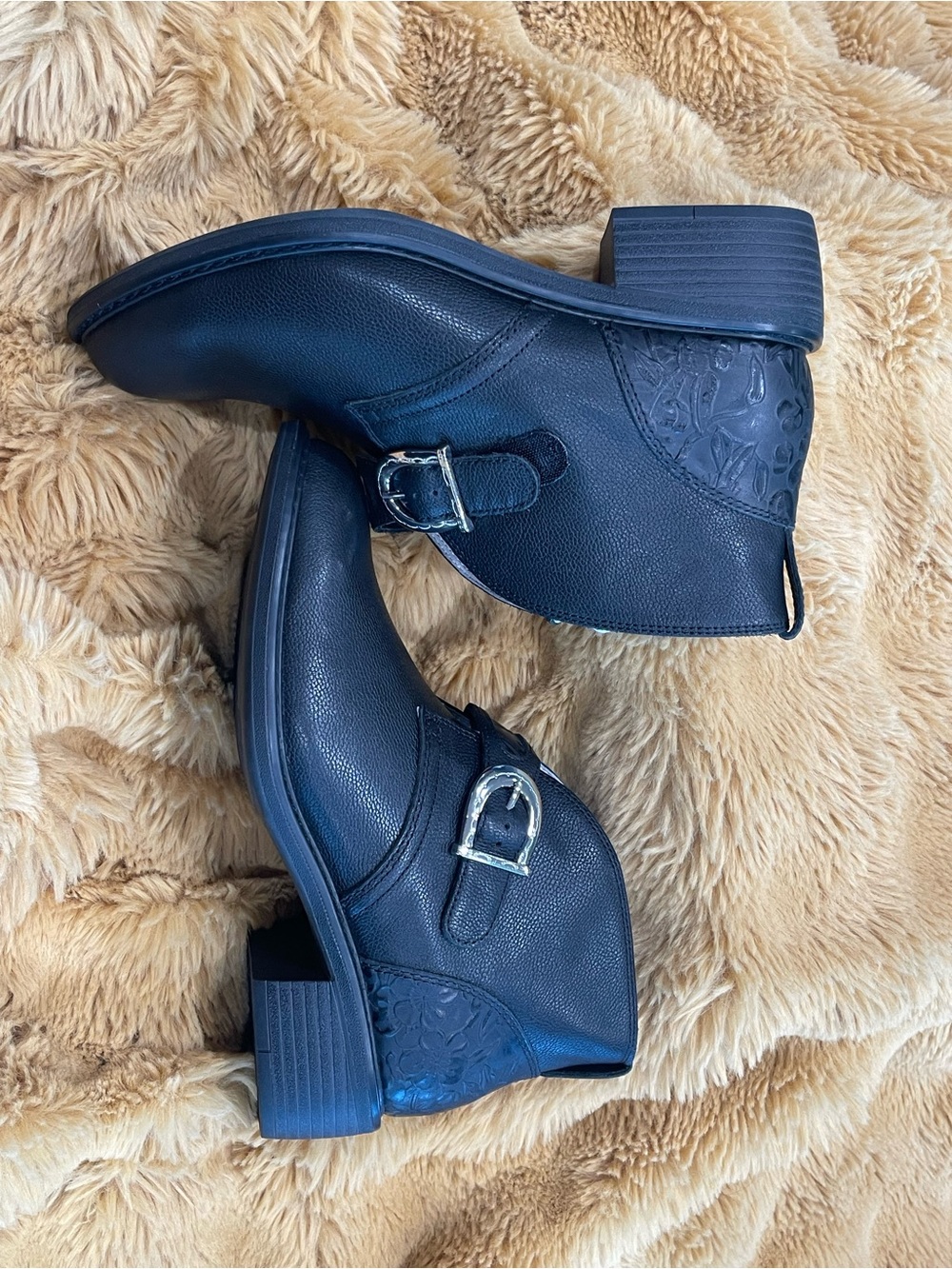 Alegria Black Leather Buckle Ankle Boots - Picture 2 of 11